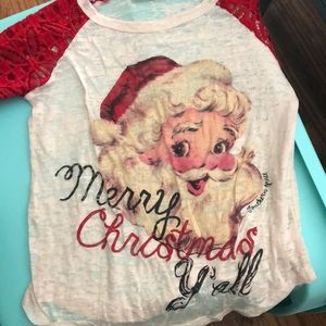 Girls boutique burn out baseball tee. Santa